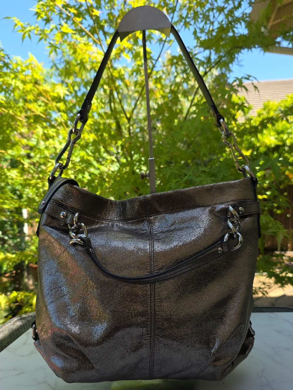 Coach Y2K Brooke Hobo Silver Gold Tones Metallic Leather Shoulder Hand Bag - Picture 4 of 16
